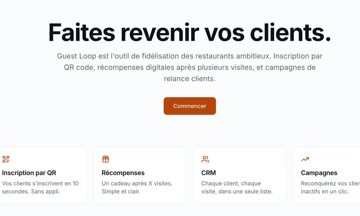 Aperçu application Guest Loop de fidélisation restaurant